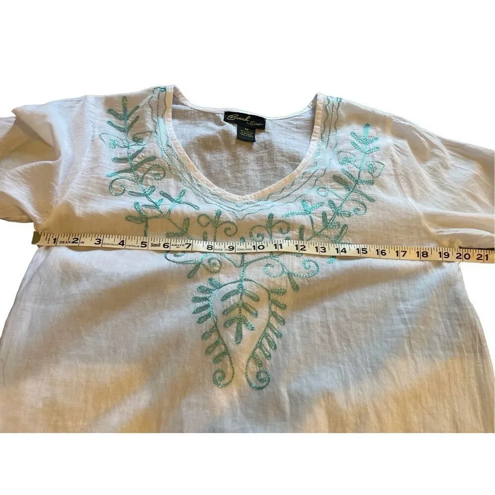 Beach by Exist white cotton  swim coverup with aqua embroidery -M